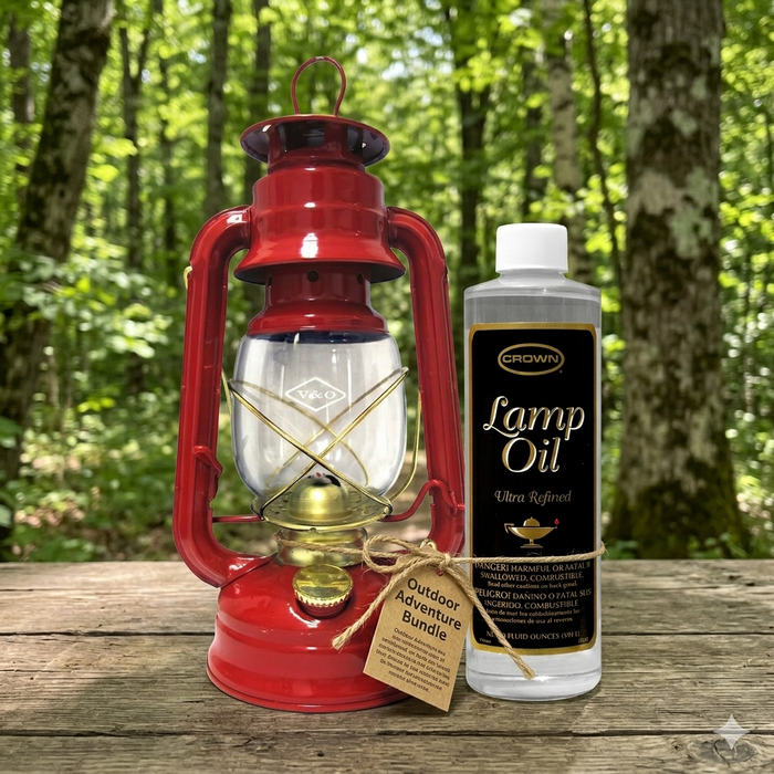 21st Century Hurricane Lantern 10" Assorted & Crown Lamp Oil Emergency Camping Bundle
