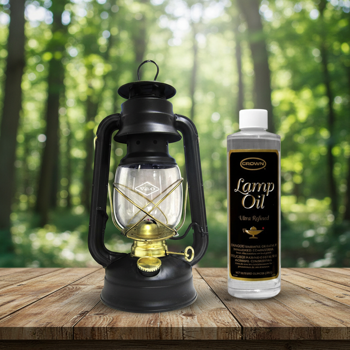 21st Century Hurricane Lantern 10" Assorted & Crown Lamp Oil Emergency Camping Bundle