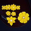 [ACCESSORY 4 PIECES] GOLDEN YELLOW (BARRETTES, HAT PIN BROOCHES, EARRINGS, HAIRPINS) | TSUMAMI KANZASHI