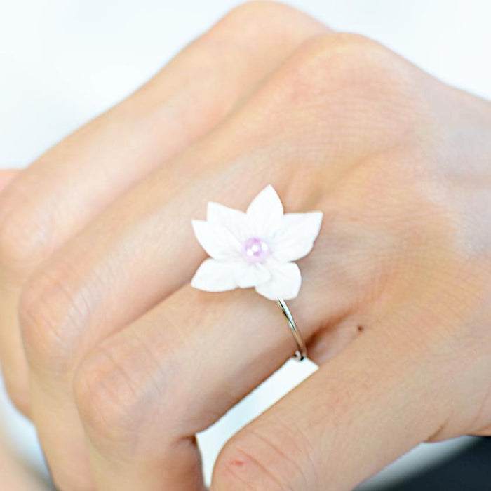 [ACCESSORY 4 PIECES] PURE WHITE (BARRETTE, BROOCH, EARRINGS, RING) | TSUMAMI KANZASHI