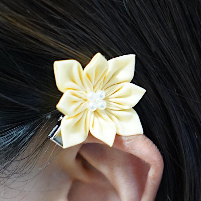 [ACCESSORY 4 PIECES] YELLOW (HAT PIN BROOCH, BROOCH, NON-HOLE EARRINGS, HAIR CLIP) | TSUMAMI KANZASHI