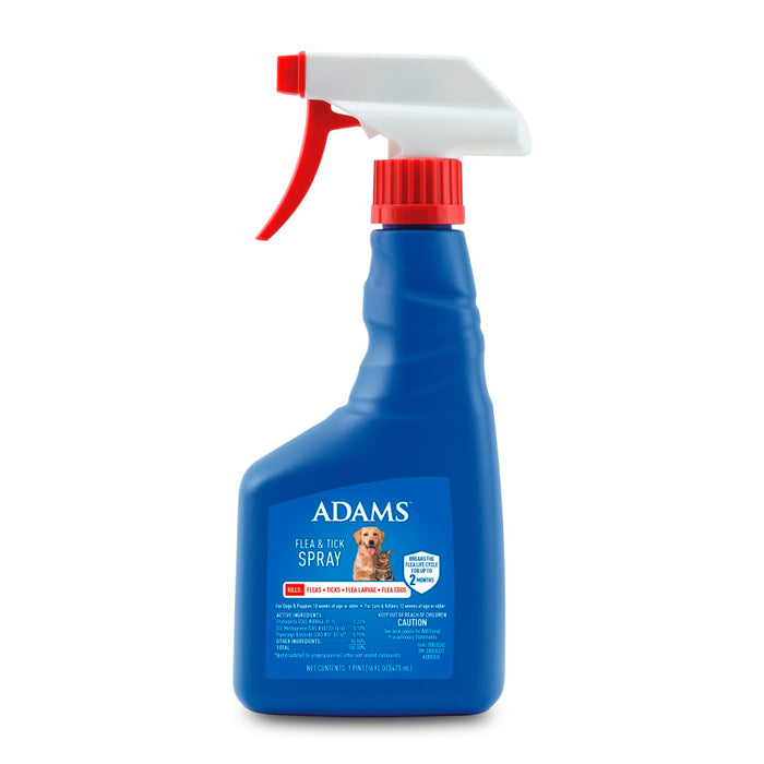Adams Flea & Tick Spray for Dogs & Cats 16 oz Kills Fleas Eggs Larvae Ticks 2-Pack