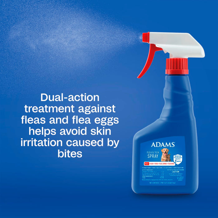 Adams Flea & Tick Spray for Dogs & Cats 16 oz Kills Fleas Eggs Larvae Ticks 2-Pack
