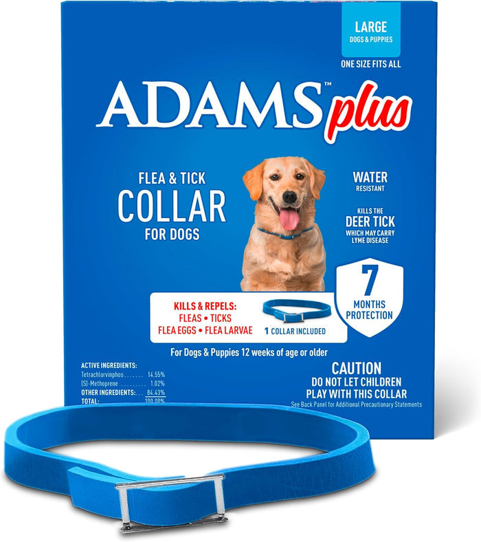 Adams Plus Flea Tick Collar Dogs 7-Month Large Dogs Puppies Kills Fleas Ticks 2-Pack
