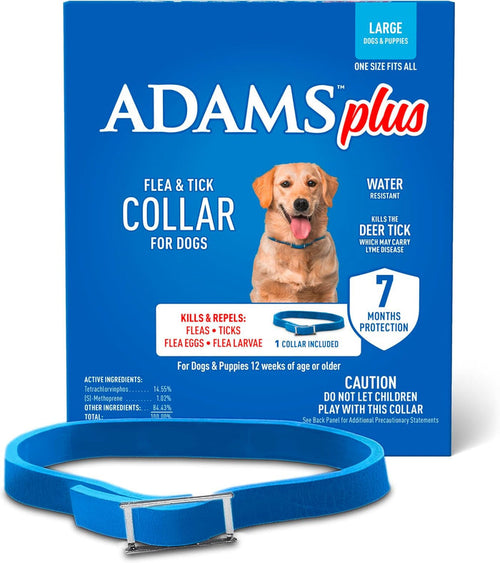 Adams Plus Flea Tick Collar Dogs 7-Month Large Dogs Puppies Kills Fleas Ticks 2-Pack
