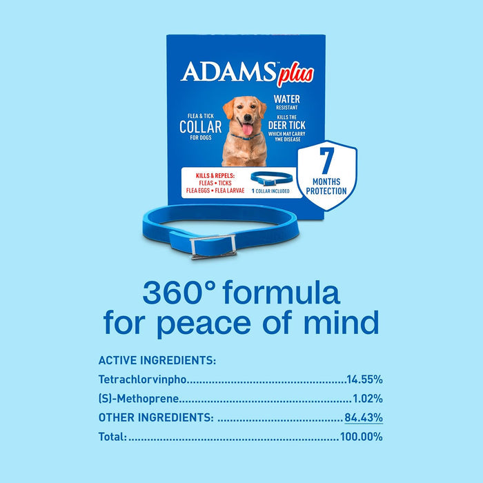 Adams Plus Flea Tick Collar Dogs 7-Month Large Dogs Puppies Kills Fleas Ticks 2-Pack