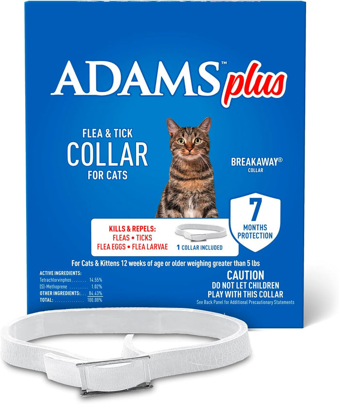 Adams Plus Flea & Tick Collar for Cats Water-Resistant Up to 7 Months Protection 3PCK