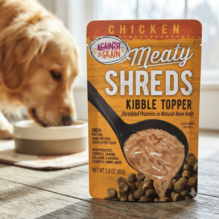 Against the Grain Chicken Meaty Shreds Dog Food Topper 2.8 oz 6-Pack