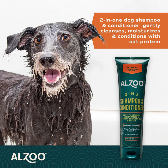 ALZOO 2-in-1 Dog Shampoo & Conditioner Plant-Based Rosemary Scent 8 oz. 3-Pack