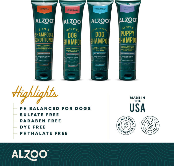 ALZOO 2-in-1 Dog Shampoo & Conditioner Plant-Based Rosemary Scent 8 oz. 3-Pack