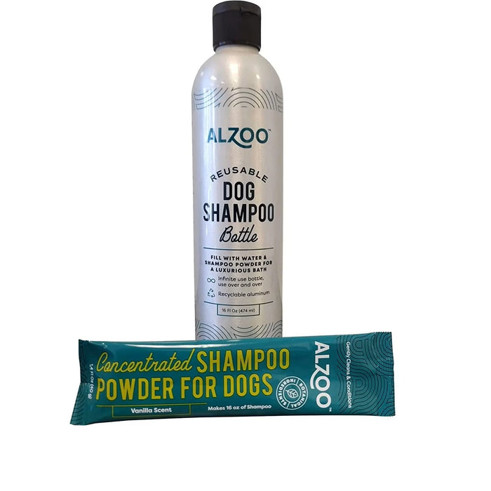 ALZOO Reusable Dog Shampoo Bottle & Vanilla Powder Shampoo Bundle Set