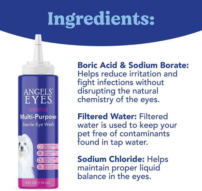 Angels' Eyes Sterile Eye Wash for Dogs & Cats Multi Purpose Eye Cleaner 4 oz.