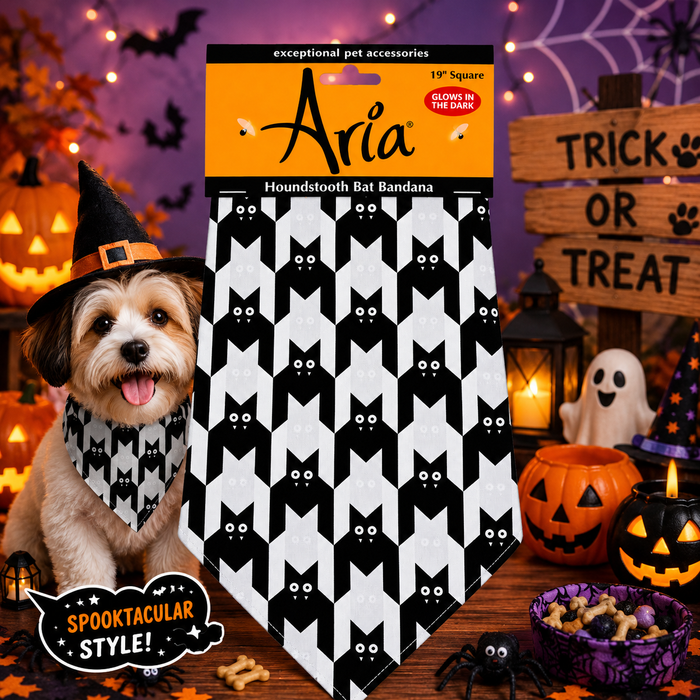 Aria Halloween Bat Houndstooth Dog Bandana One Size Pet Accessory 4-Pack