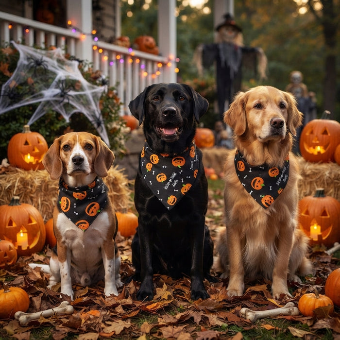 Aria Halloween Dog Bandana Pumpkin Bone Howl-O-Ween Pet Accessory 3-Pack