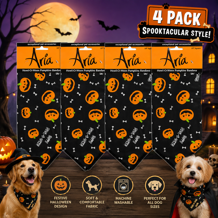 Aria Halloween Dog Bandana Pumpkin Bone Howl-O-Ween Pet Accessory 4-Pack