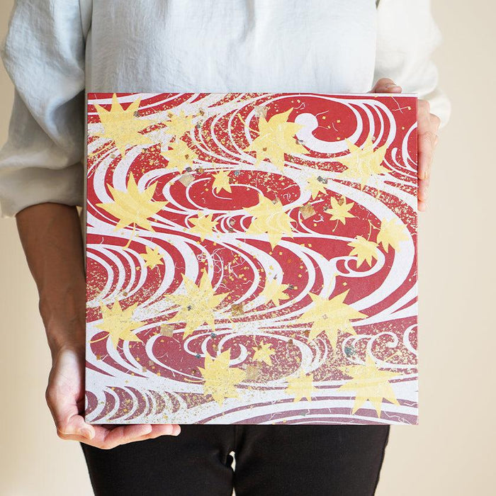 [ARTPANEL] AUTUMN TATSUTA-GAWA (RIVER AND MAPLE) RED L | GOLD AND SILVER DECORATIVE WORK| IPPINSHU
