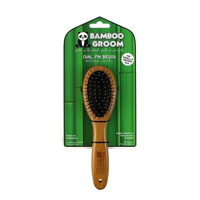 Bamboo Groom Oval Pin Brush Stainless Steel Small/medium
