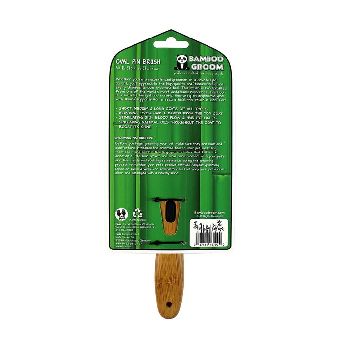 Bamboo Groom Oval Pin Brush Stainless Steel Small/medium