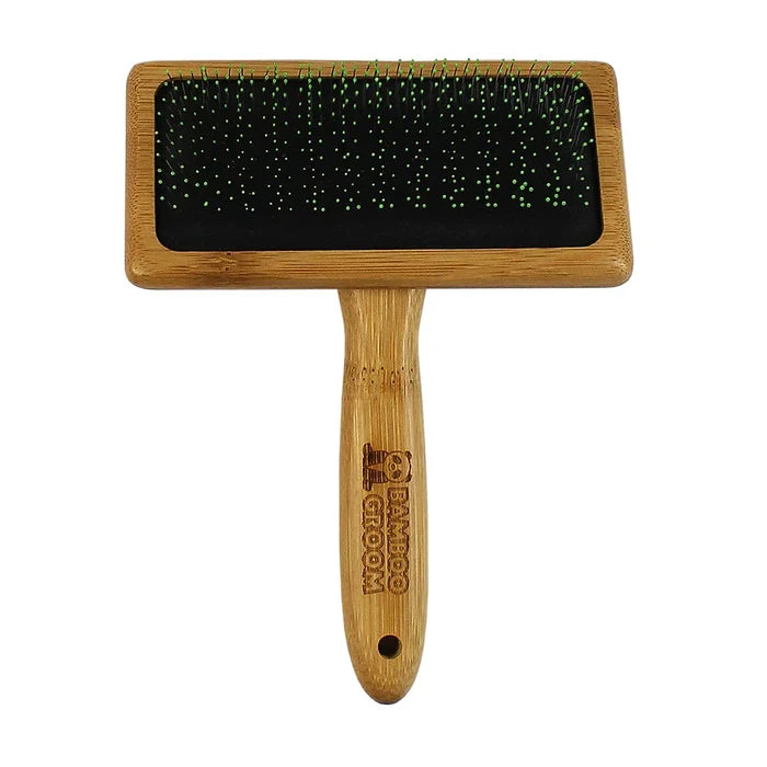 Bamboo Groom Soft Slicker Brush Stainless Steel Pins & Comfort Tips- Large