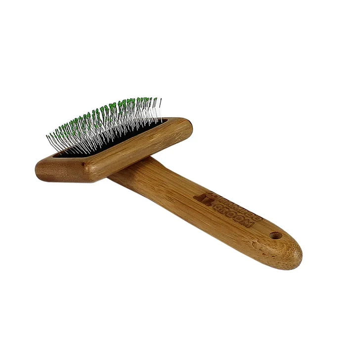 Bamboo Groom Soft Slicker Brush Stainless Steel Pins & Comfort Tips- Small