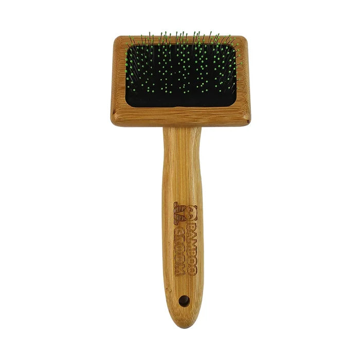 Bamboo Groom Soft Slicker Brush Stainless Steel Pins & Comfort Tips- Small