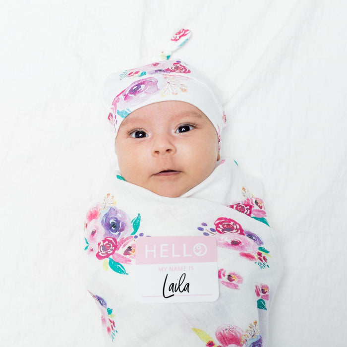 Bamboo Hat and Swaddle Blanket - Posies.