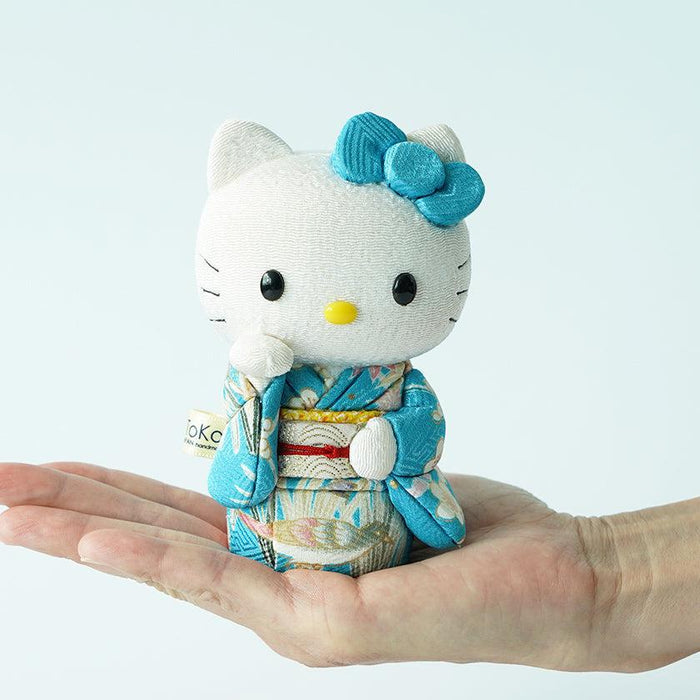 Hello Kitty lucky cat doll in blue kimono, Edo art doll held in hand | Kakinuma Dolls, Japan