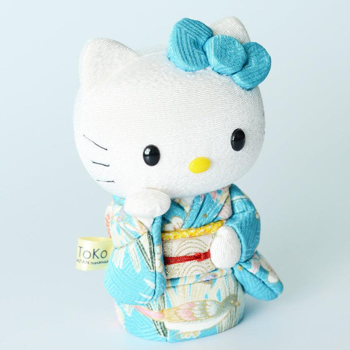 Hello Kitty kimono doll in blue floral outfit, Edo art beckoning lucky cat doll | Japan, Kakinuma Dolls