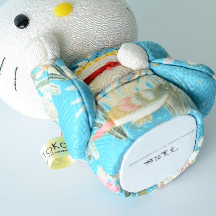 Hello Kitty lucky cat doll in blue kimono fabric | Edo art doll | Kakinuma Dolls, Tokyo Japan