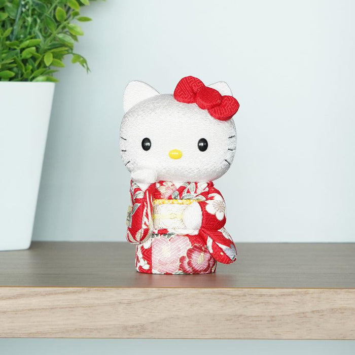 Hello Kitty lucky cat doll in red floral kimono, Edo art doll figurine | Japan, Kakinuma Dolls