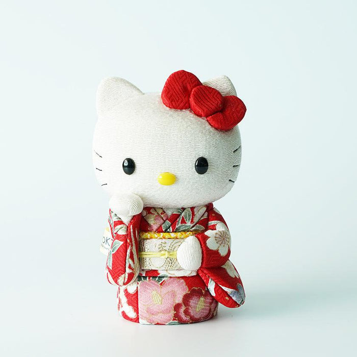 Hello Kitty lucky cat doll in red floral kimono, Edo art doll | Kakinuma Dolls, Japan