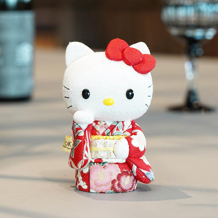 Hello Kitty lucky cat doll in red floral kimono, Edo art doll figurine | Kakinuma Dolls, Japan