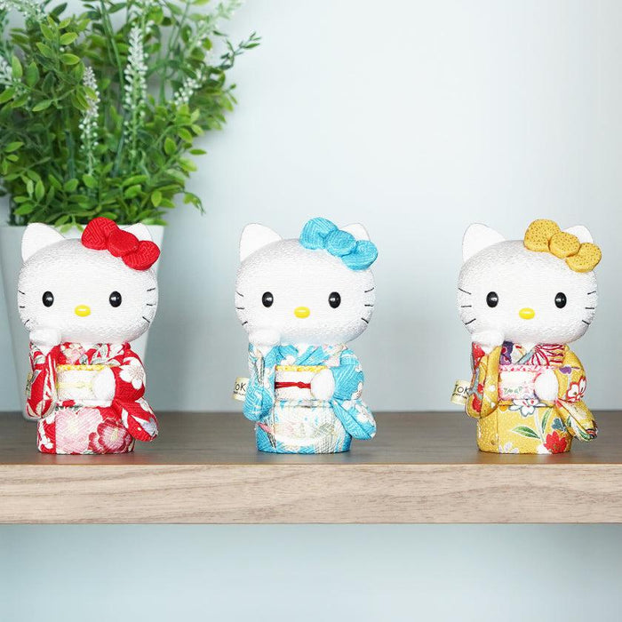 Hello Kitty kimono lucky cat dolls in red, blue, and gold | Edo art dolls | Kakinuma Dolls, Japan