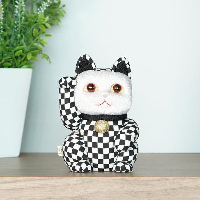 Black and white checkered maneki neko lucky cat doll, Edo art doll figurine | Kakinuma Dolls, Japan