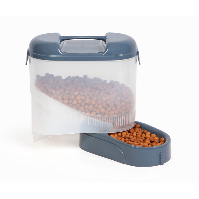 Bergan Pet Travel Feeder Blue Auto-Flow Food Dispenser Adjustable Bowl