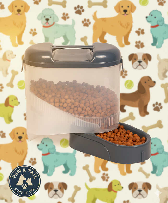 Bergan Pet Travel Feeder Blue Auto-Flow Food Dispenser Adjustable Bowl