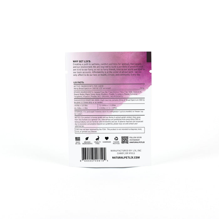 LIX trial and travel size 20MG CBD soft chews for pets supporting anxiety and overall wellness