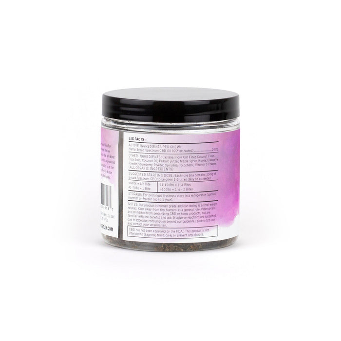 LIX BITES 20mg human grade CBD soft chews for dogs in a 40 count container