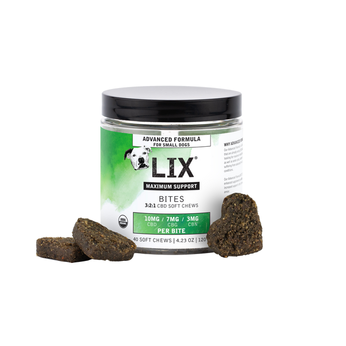 LIX Advanced Formula 3:2:1 CBD soft chews for small dogs and cats supporting anxiety and mobility