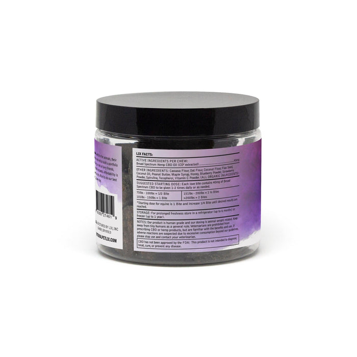 LIX Large Breed daily wellness CBD soft chews for active large dogs, horses and farm animals - back of container
