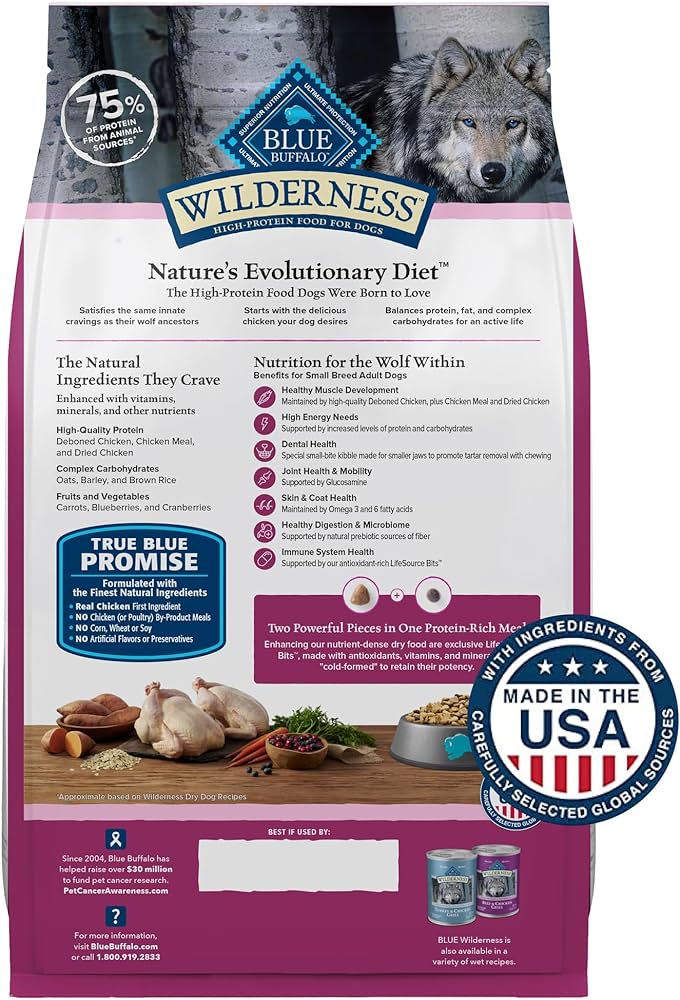 Blue Buffalo Chicken Adult Dry Food Dog Wilderness Small Breed Wholesome Grains