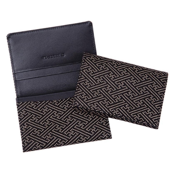 [CARD CASE] BUSINESS CARD CASE C SAYAGATA GEOMETRIC PATTERN (BLACK BASECOAT WITH WHITE LACQUER) | KOUSHU INDEN (LACQUERED DEERSKIN CRAFTS)| INDEN-YA