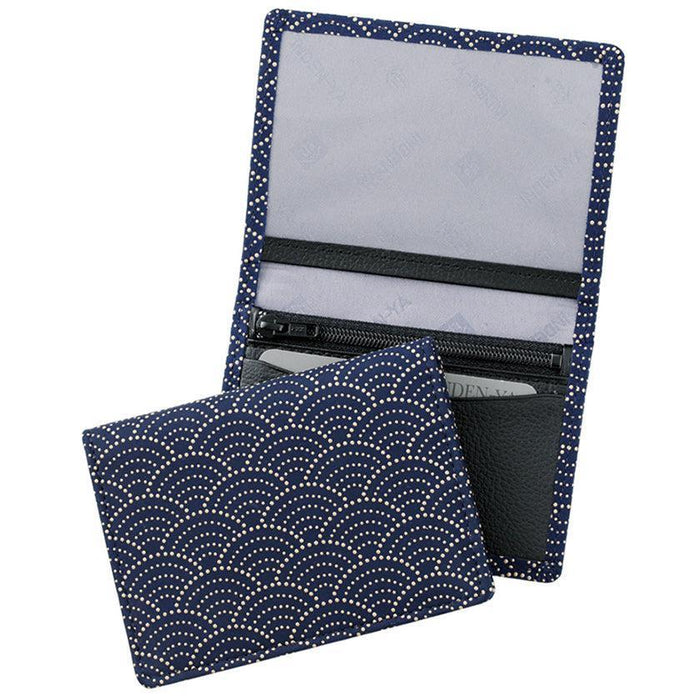 [CARD CASE] F LICENSE CASE B WAVE PATTERN (NAVY BLUE BASECOAT WITH WHITE LACQUER) | KOUSHU INDEN (LACQUERED DEERSKIN CRAFTS)| INDEN-YA