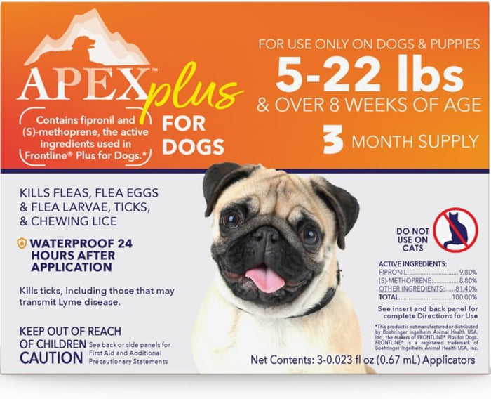 Cat Apex Plus Flea & Tick Treatment Small Dogs 5-22 Lbs 3-month Supply