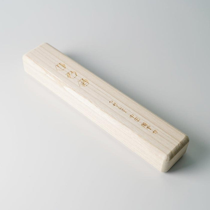 Paulownia wood gift box with engraved Japanese text and maker's mark, for Wakasa lacquered chopsticks | Matsukan