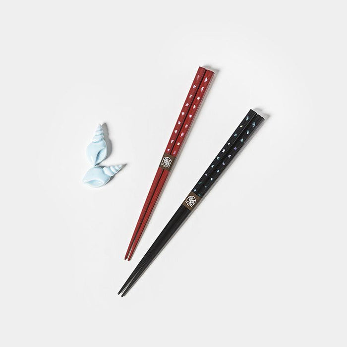 [CHOPSTICKS] SHELL PEONY PAIR WITH CHOPSTICK RESTS | WAKASA LACQUERED CHOPSTICKS | MATSUKAN