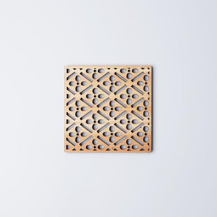 [COASTER] PLUM BLOSSOMS ON DIAMOND PATTERN | PRINTING AND KYO-YUZEN ENGRAVING| SANSAI STUDIO