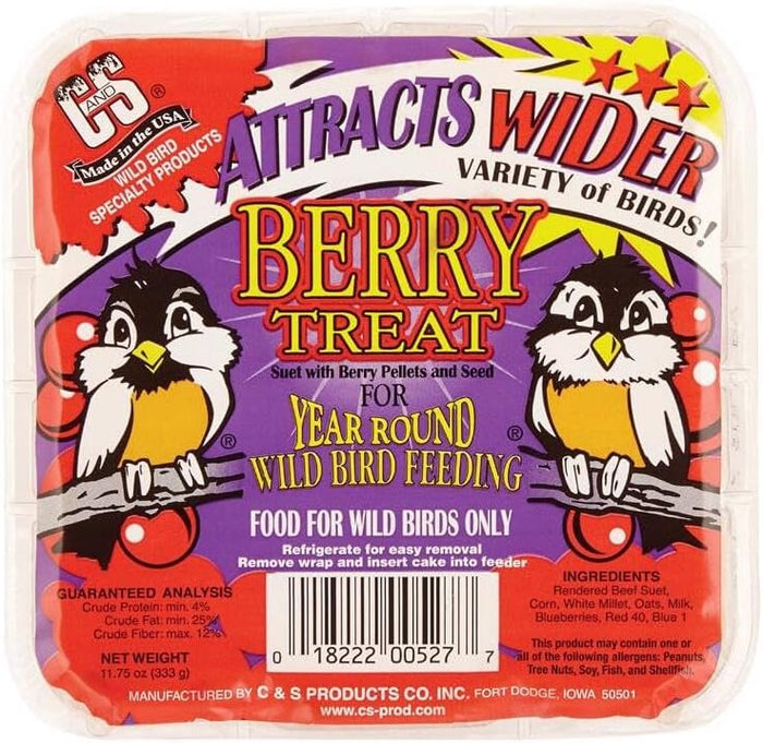 C&S Berry Suet Treat Bird Cake 11.75 oz & Large Suet Basket Feeder Combo