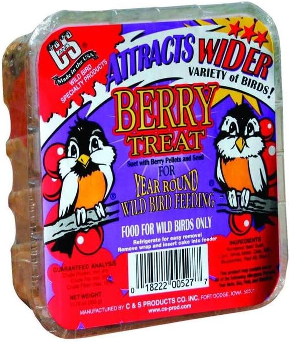 C&S Berry Suet Treat Bird Cake 11.75 oz & Large Suet Basket Feeder Combo