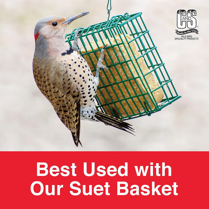 C&S Berry Suet Treat Bird Cake 11.75 oz & Large Suet Basket Feeder Combo